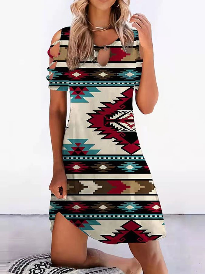 Vintage Geometric Print Dress