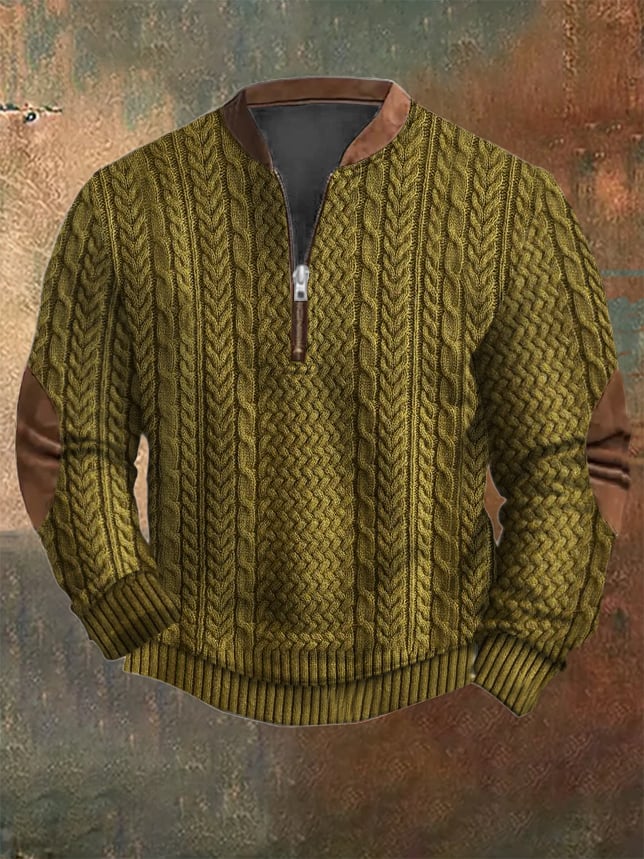 Men's Vintage Knit Print Zip-Up Sweatshirt