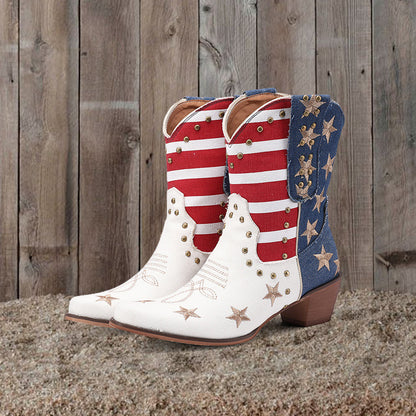 Striped Star Studded Boots