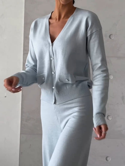 Women's Casual Solid Color Knitted Pants Suit