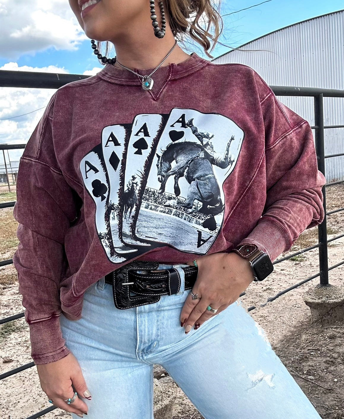 Western Retro Stretch Rodeo Poker Cards Pullover Sweatshirt