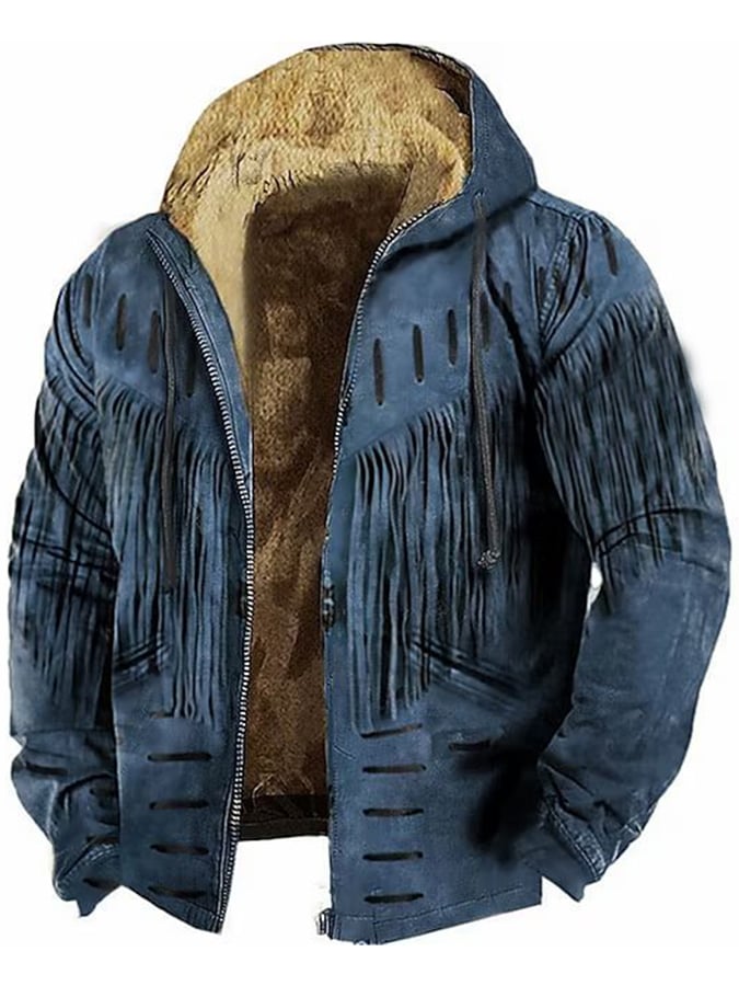 Retro Casual Forest Elk Print Velvet Men's Jacket