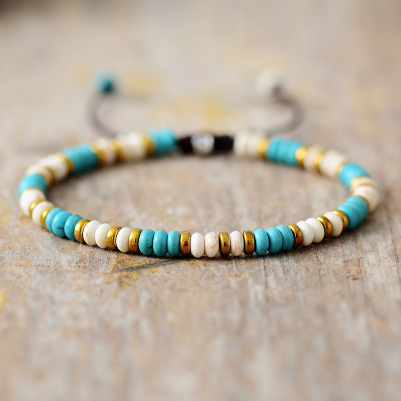 Unisex Natural Turquoise Beaded Bohemian Ethnic Bracelet