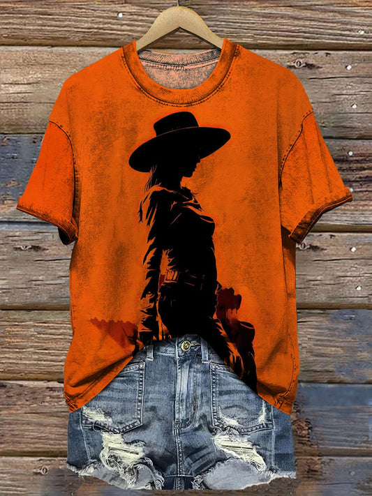 Women's Western Style Cowgirl Print T-Shirt