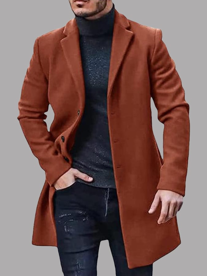 Men'S Commuter Button Lapel Wool Coat