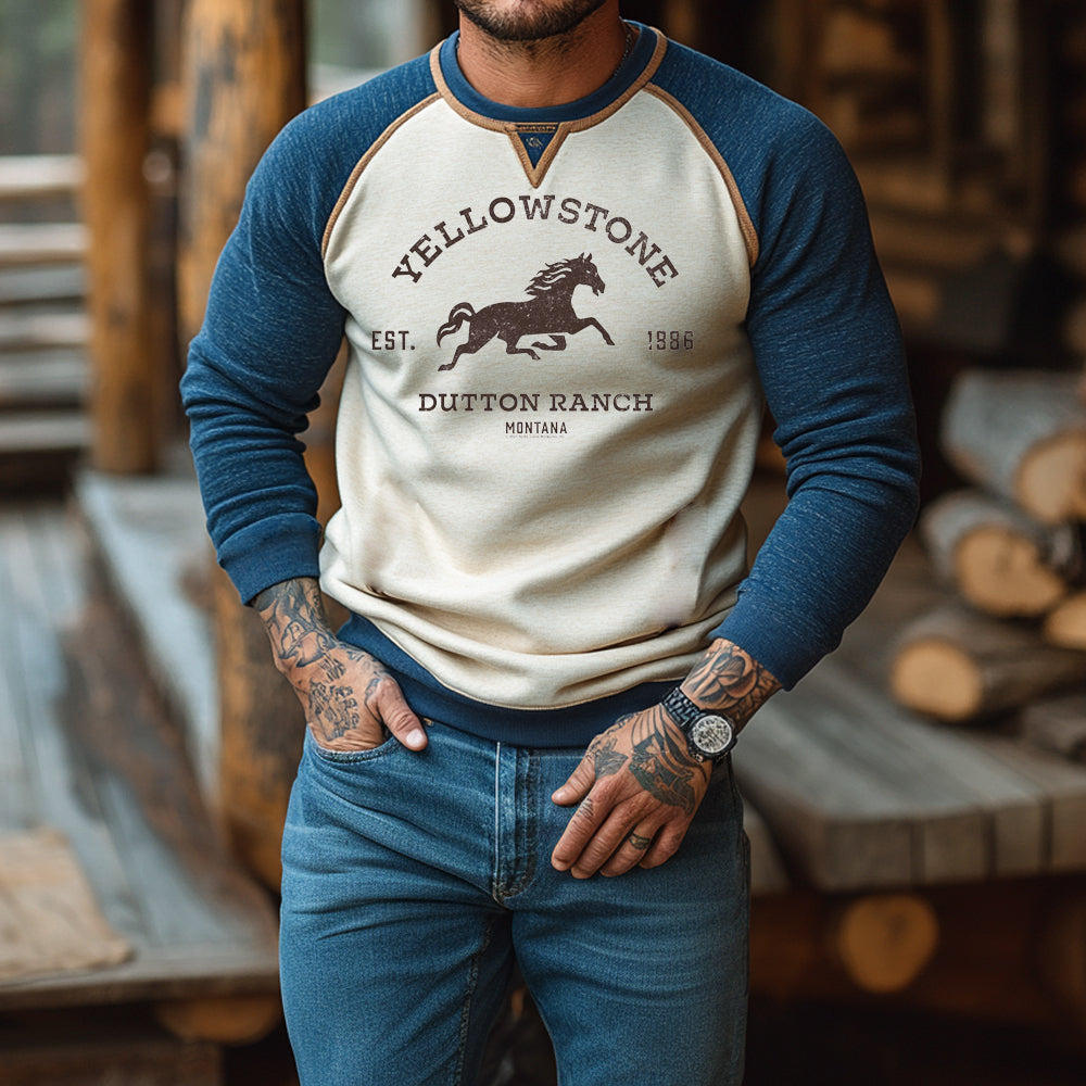 Men's Yellowstone Retro Contrast Color Print Long Sleeve T-Shirt