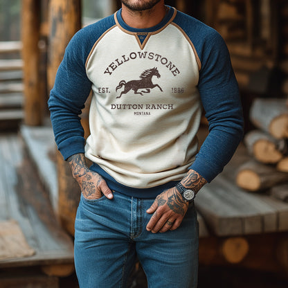 Men's Yellowstone Retro Contrast Color Print Long Sleeve T-Shirt