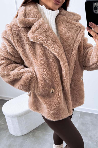 Women's casual solid color sherpa short coat