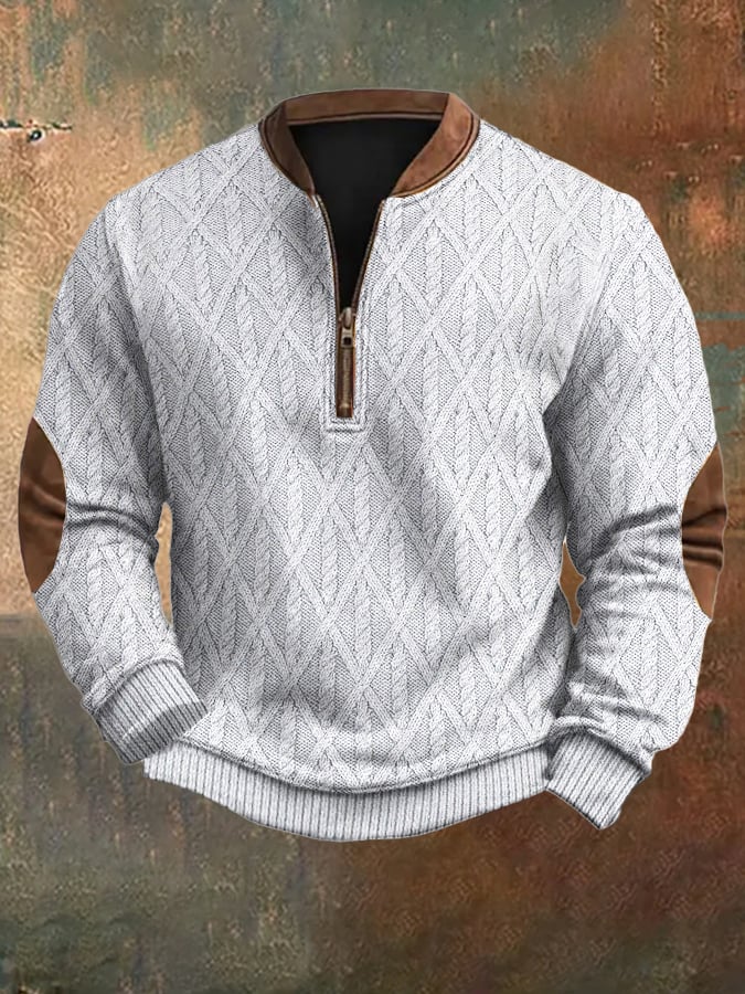 Men's Vintage Knit Print Zip-Up Sweatshirt