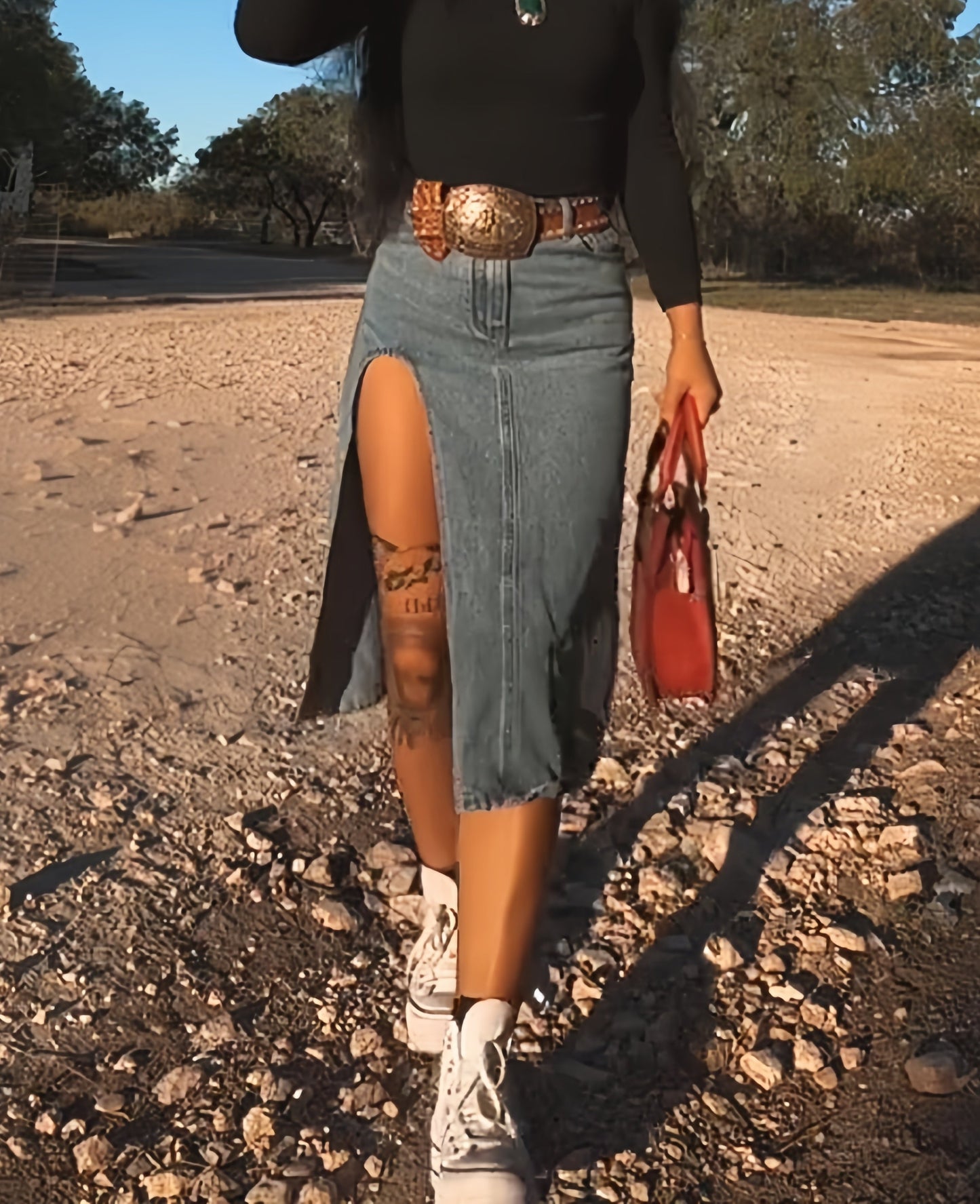 Vintage Denim Slit Skirt