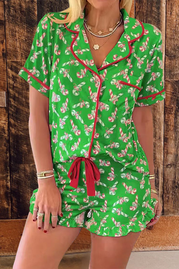 Christmas Candy Cane Ruffled Pajama Set