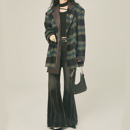 Vintage Woolen Coat Plaid Coat