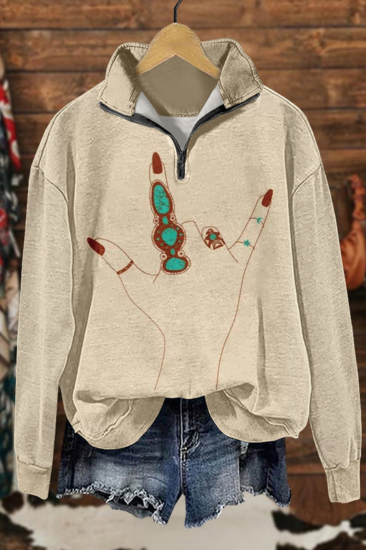 Vintage Western Turquoise Print Sweatshirt