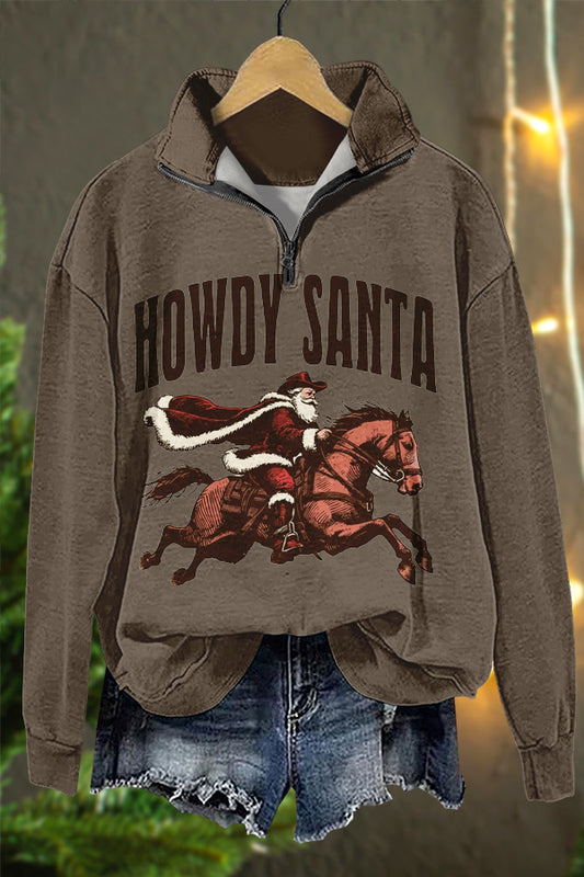 Funny Christmas Santa Claus Cowboys Print Sweatshirt