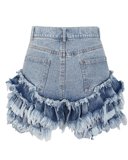 Women’s Spliced Fungus High Waist Denim Shorts