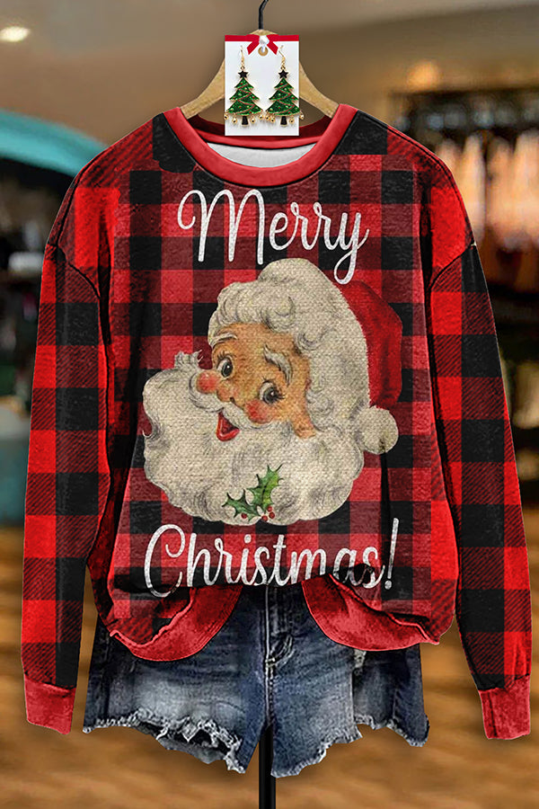 Beautiful Santa Claus Checkered Print Sweatshirt