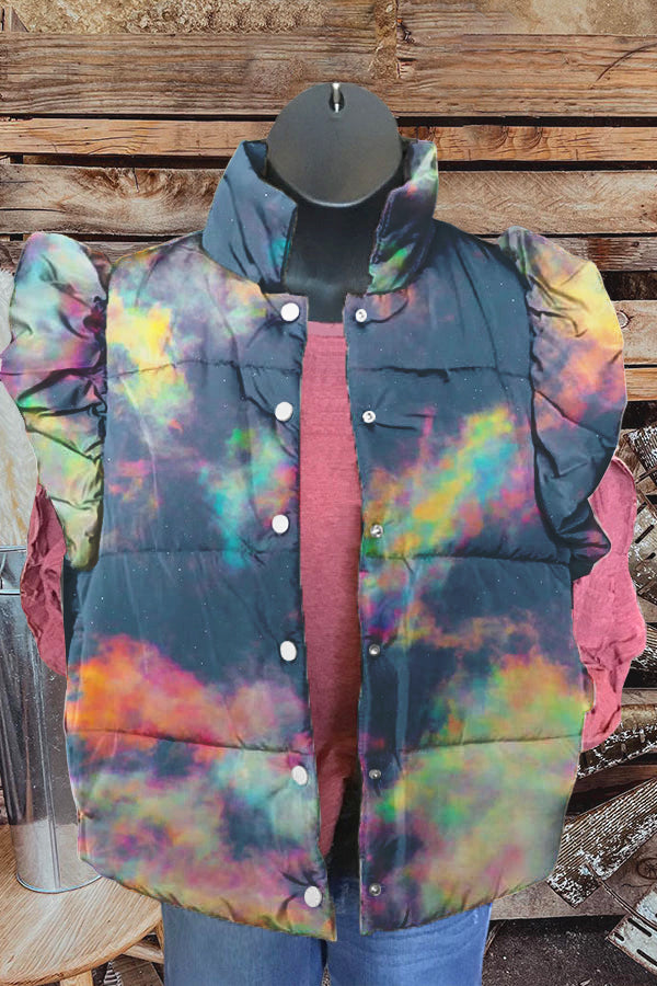 Psychedelic Sky Tie-Dye Print Ruffle Vest