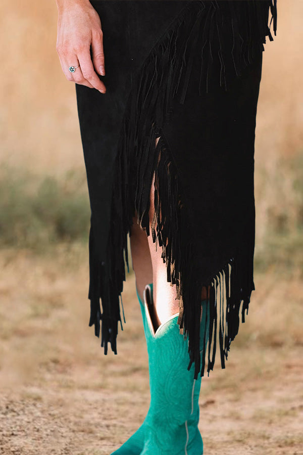 Suede Fringe Skirt