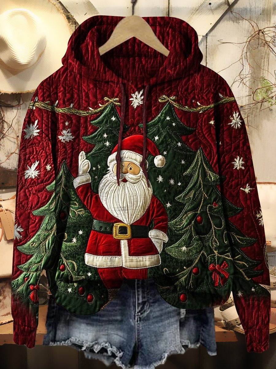 Women's Christmas Winter Santa Claus Textured Print Casual Hoodie Sweatshirt