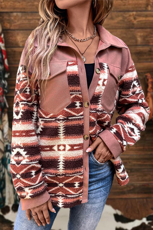 Retro Western Aztec Print Fleece Jacket