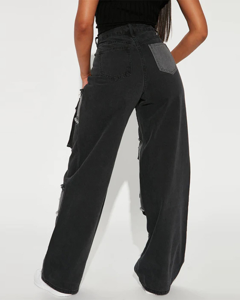 Flat Tube High Waist Stitched Jeans