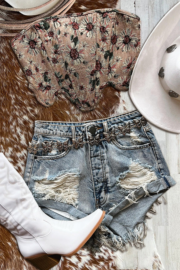 Retro Washed Ripped Denim Shorts