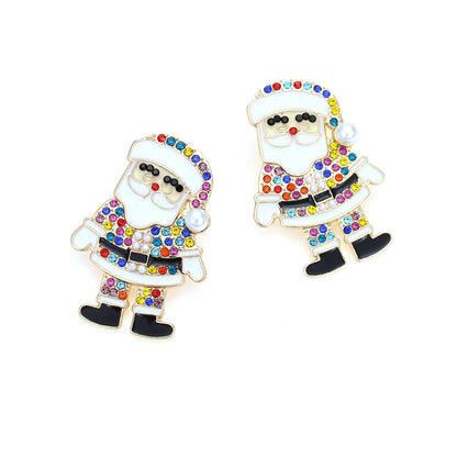 Multi Colored Rhinestone Santa Claus Earrings