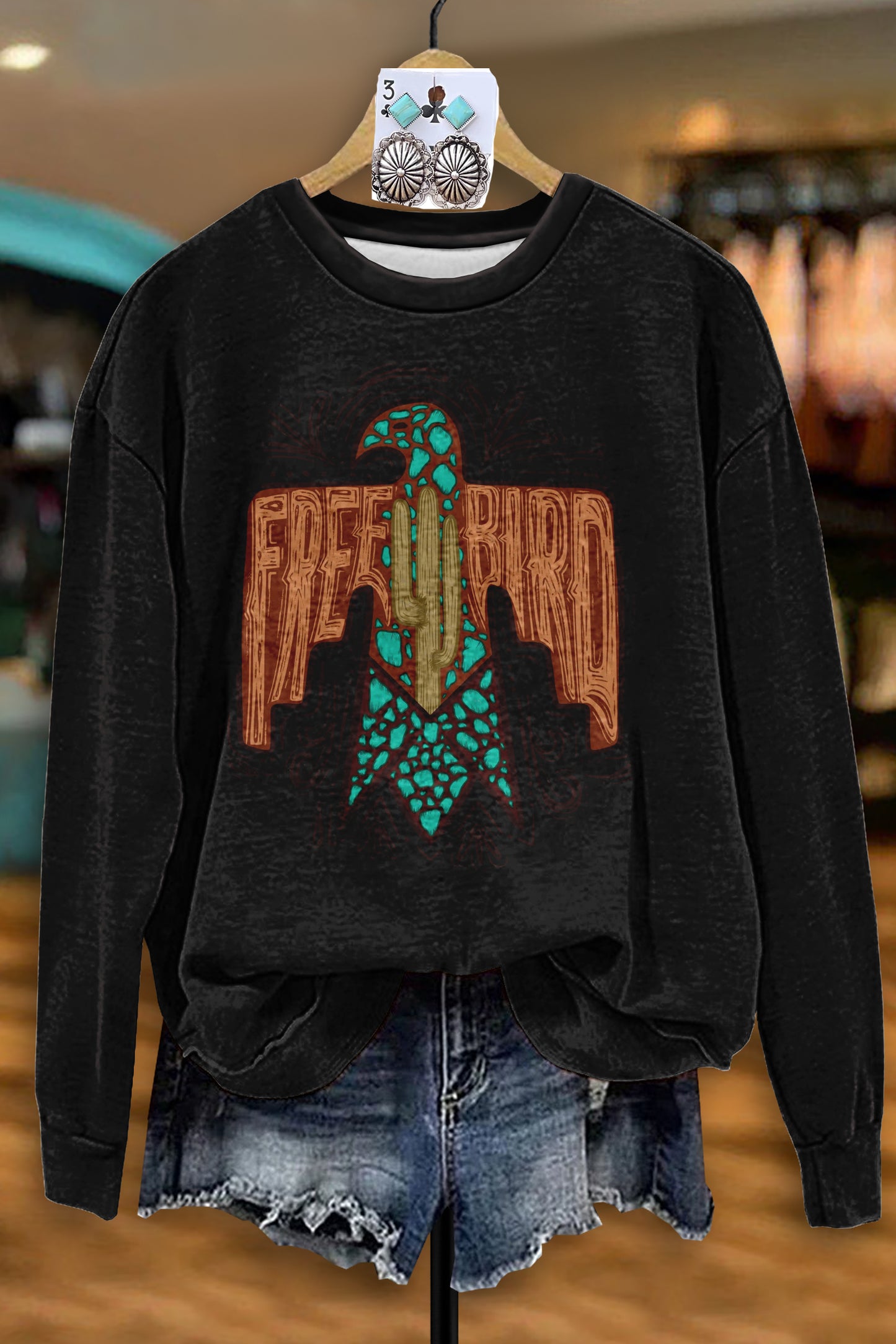 Vintage Western Freedom Bird Print Sweatshirt