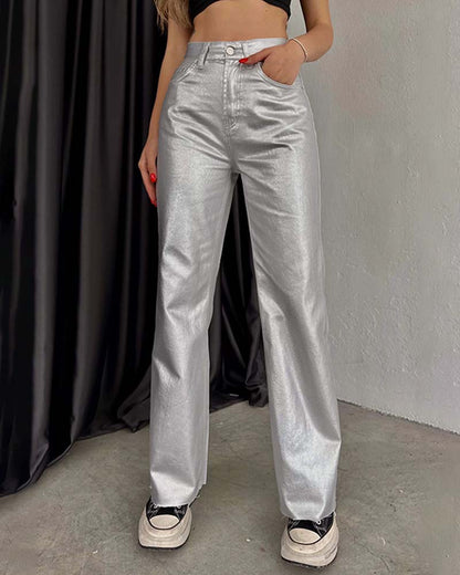 Women Vintage Straight-Leg Gold And Silver Pants