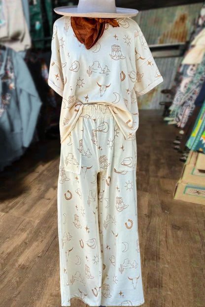 Western Print 2PCS Pants Set