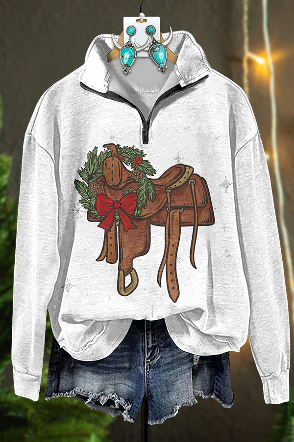 Christmas Saddle Zipper Sweatshirt