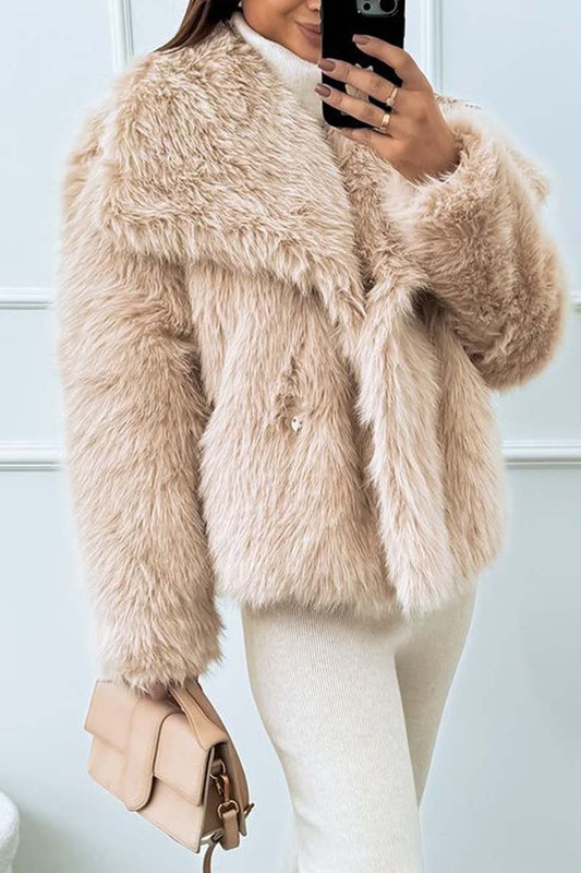 Women's fashionable solid color large lapel fur short coat