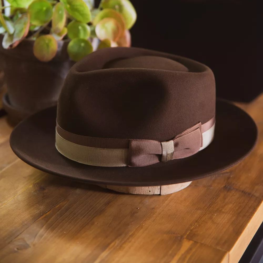 Bespoke Handmade Fedora - Special hat band-Coffee