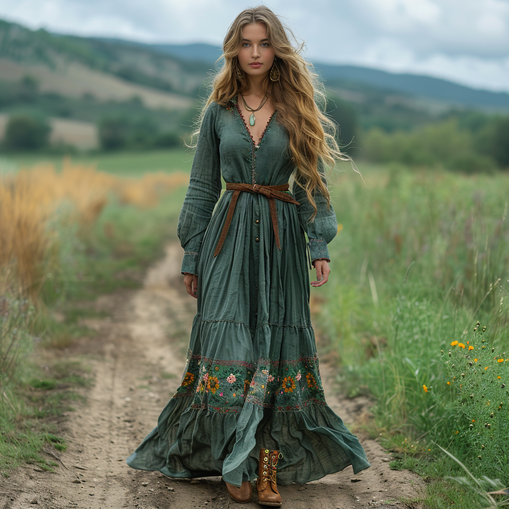 Bohemian Pastoral Style Retro Women's Long-sleeved Dress