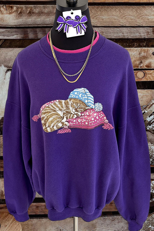 Sleeping Cat Print Sweatshirt