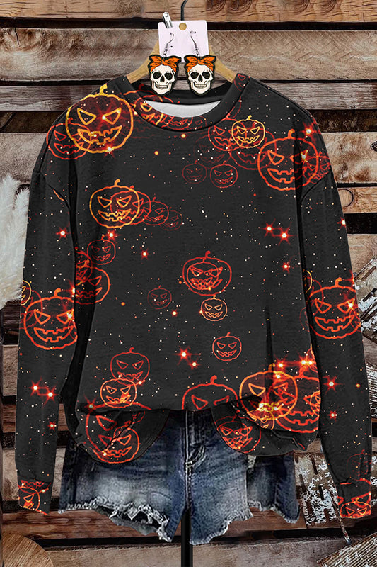 Sparkly Halloween Pumpkin Print Sweatshirt