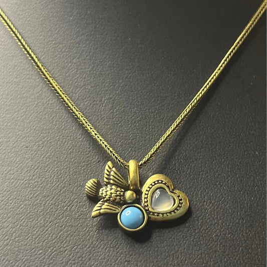 Women's Vintage Blue Opal Love Bird Necklace