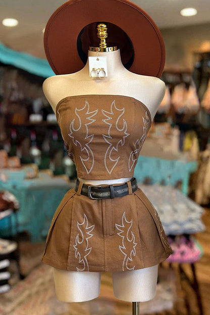 Vintage Western Mini Skirt Set