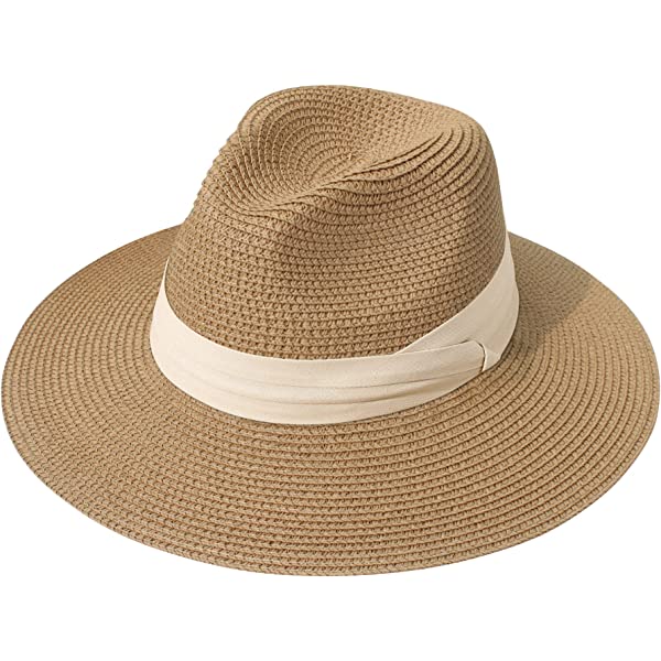 Wide Brim Straw Panama Roll up Hat Belt Buckle Fedora Beach Sun Hat