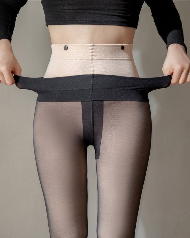 Button-Detachable Double-Layer Fleece Stockings Leggings