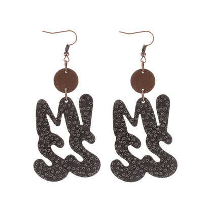 Valentine's Day MISS Pattern Wooden Earrings