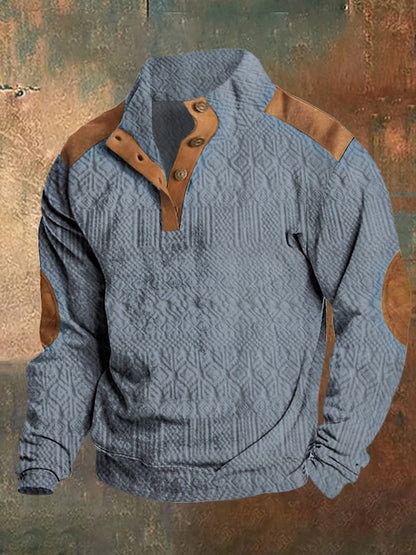 Men's Casual Vintage Knit Jacquard Button Sweatshirt