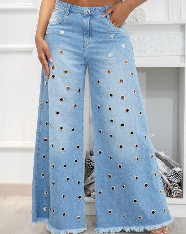 Loose Palazzo Eyelets-Jeans