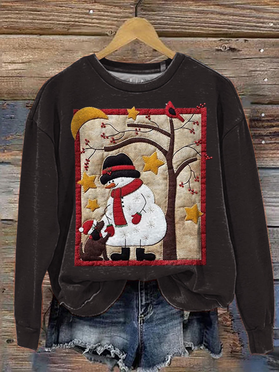 Winter Snowman Quilt Art Printed Casual Sweatshirt