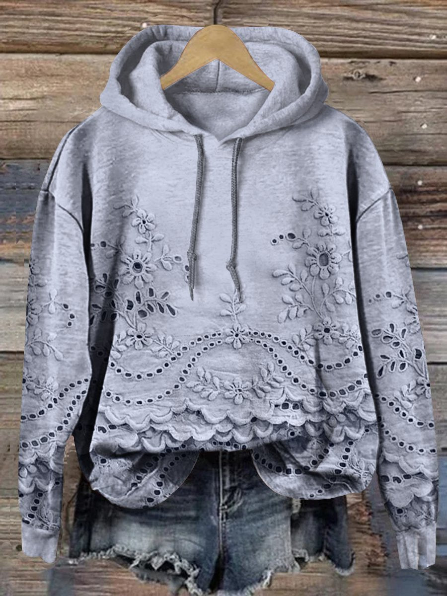 Women's Floral Textured Art Patterns Prints Casual Pocket Hooded Sweatshirt