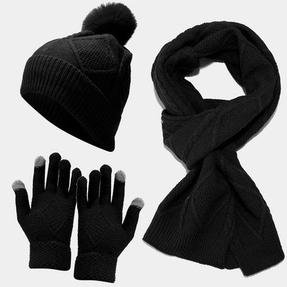 Unisex Christmas Hat, Scarf, Gloves, Warm Knitted Suit