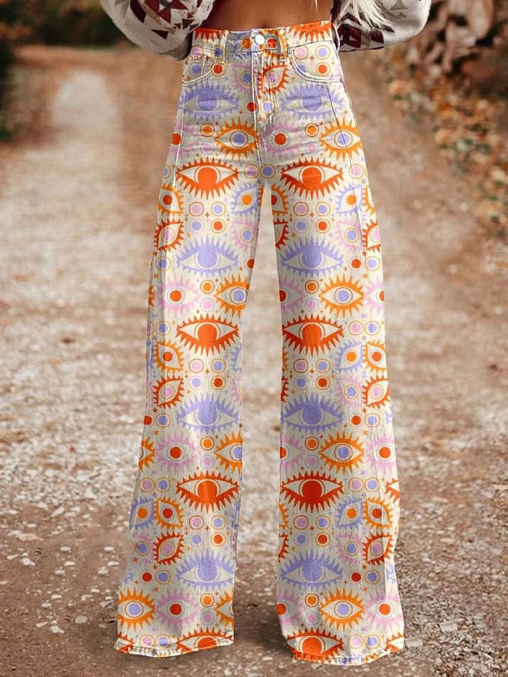 Women's Bohemia Eyes Print Casual Wide Leg Pants