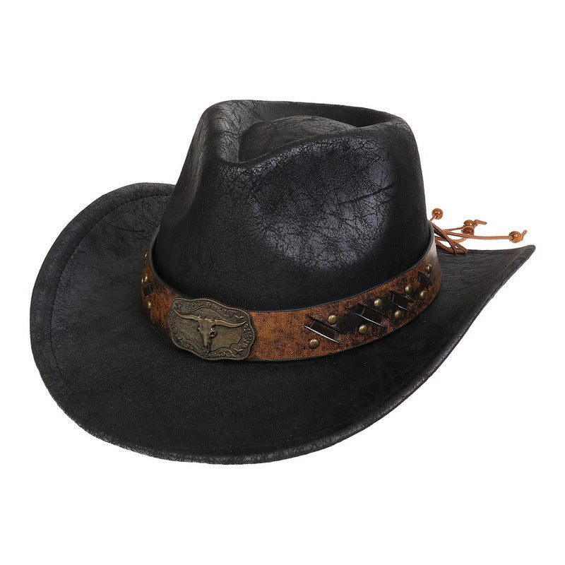 Men's Vintage Western Cowboy Hat Vintage Faux Leather Crack Knight British Felt Hat