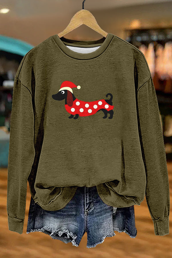 Cute Christmas Dachshund Print Sweatshirt