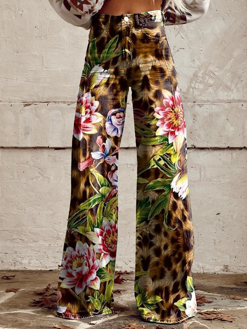 Women's Vintage Floral Print Casual Wide Leg Pants